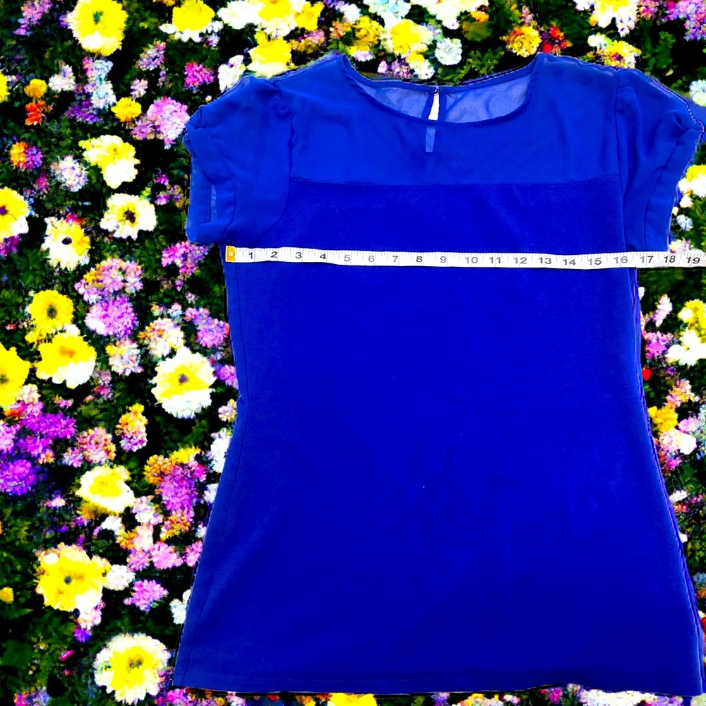 Express Royal Blue Sheer Shoulder Sleeve Blouse Top | Women’s Size  Large - Picture 2 of 7